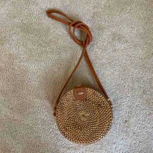 Round rattan woven crossbody purse